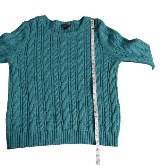 Land's End Drifter Cable Knit Cotton Sweater Long Sleeve Aqua Green Size Large - Picture 9 of 9